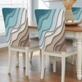 thumbnail image 1 of Abstract Geometric Dining Chair Back Cover Only, Teal Brown Gradient Waves Beach Linen Textured Chair Back Covers Set of 6, Removable Washable Slipcovers for Dining Room, Wedding & Holiday Decoration, 1 of 9