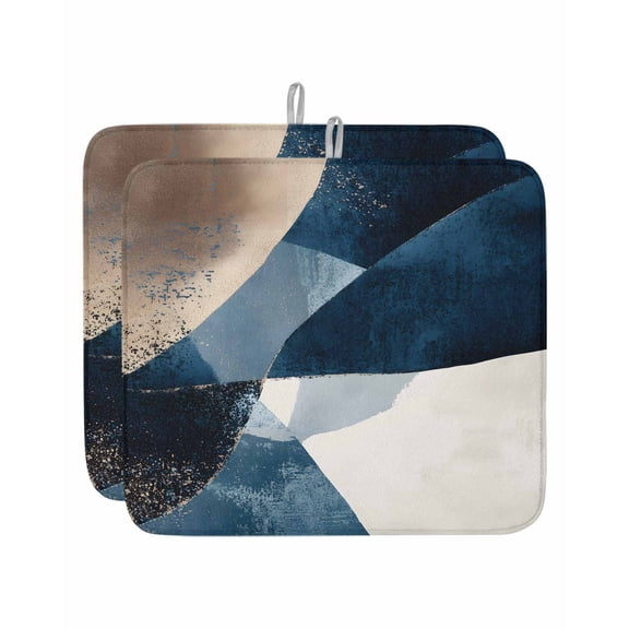 Abstract Geometric Dish Drying Mat 16x18 inch Dynamic Blue Gold Beige Art Super Absorbent Microfiber Dish Drying Pad for Kitchen Countertops Sink Dish Drainer Racks Coffee Bar Mats 2 Pack