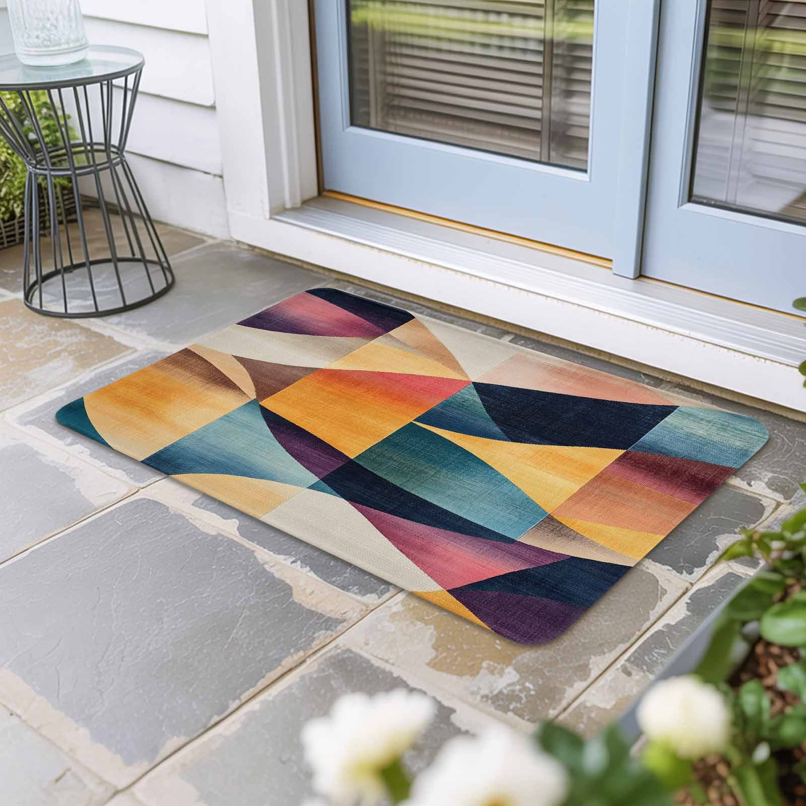 Abstract Geometric Door Mat Indoor Outdoor, Orange Neutral Modern Art ...