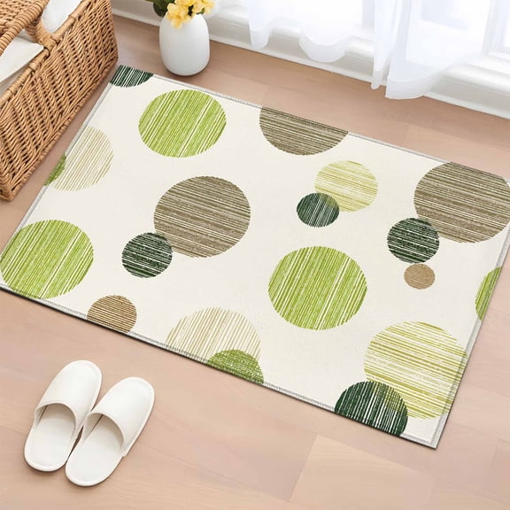 Abstract Geometric Entryway Rug 2'x3' Non Slip Front Door Mats, Farmhouse Vintage Polka Dot Green Entrance Rugs Indoor Outdoor Carpet, Washable Floor Mats Small Area Rug for Bedroom Kitchen