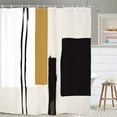 thumbnail image 1 of Abstract Geometric Extra Long Bathroom Shower Curtain 71W by 84H Inch Neutral Black Beige Painting Minimalist Modern Tan Contemporary Polyester Fabric 12 Plastic Hooks Waterproof Decor, 1 of 6
