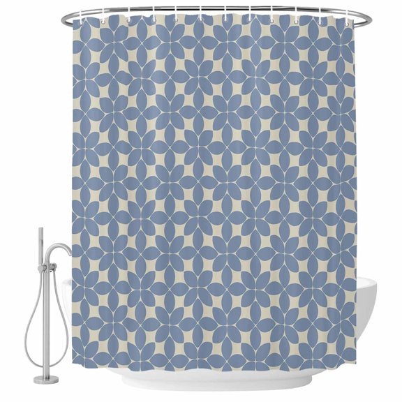 Abstract Geometric Fabric Shower Curtain Blue Floral Minimalist Washable Shower Curtains for Bathroom, Waterproof Bath Curtain with Hooks Home Decor 36x72in
