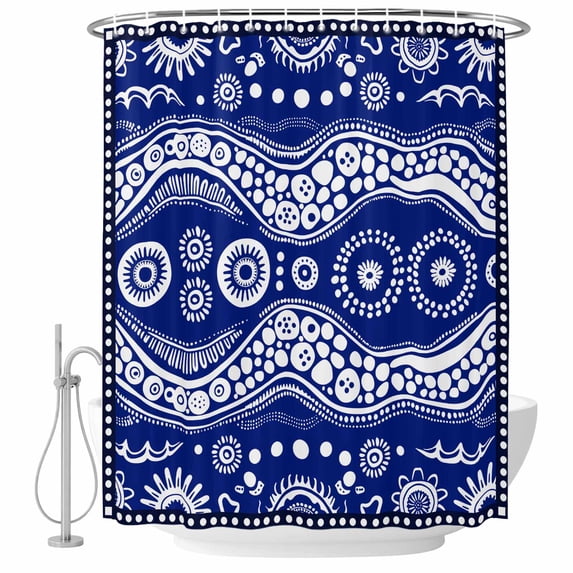 Abstract Geometric Fabric Shower Curtain Boho Blue Mystery Art Washable Shower Curtains for Bathroom, Waterproof Bath Curtain with Hooks Home Decor 36x72in