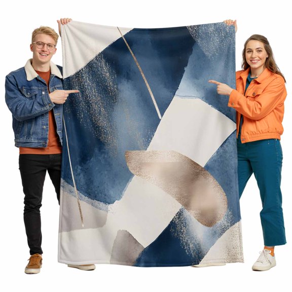 Abstract Geometric Flannel Blanket for Bed,Travel and Camping, Blue Gold Dynamic Texture Super Soft Cozy Blanket for All Seasons 30"x40"