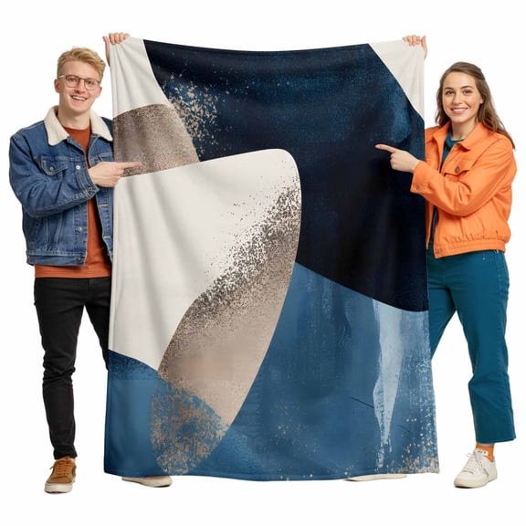 Abstract Geometric Flannel Blanket for Bed,Travel and Camping, Dynamic Gold Deep Blue Art Super Soft Cozy Blanket for All Seasons 30"x40"