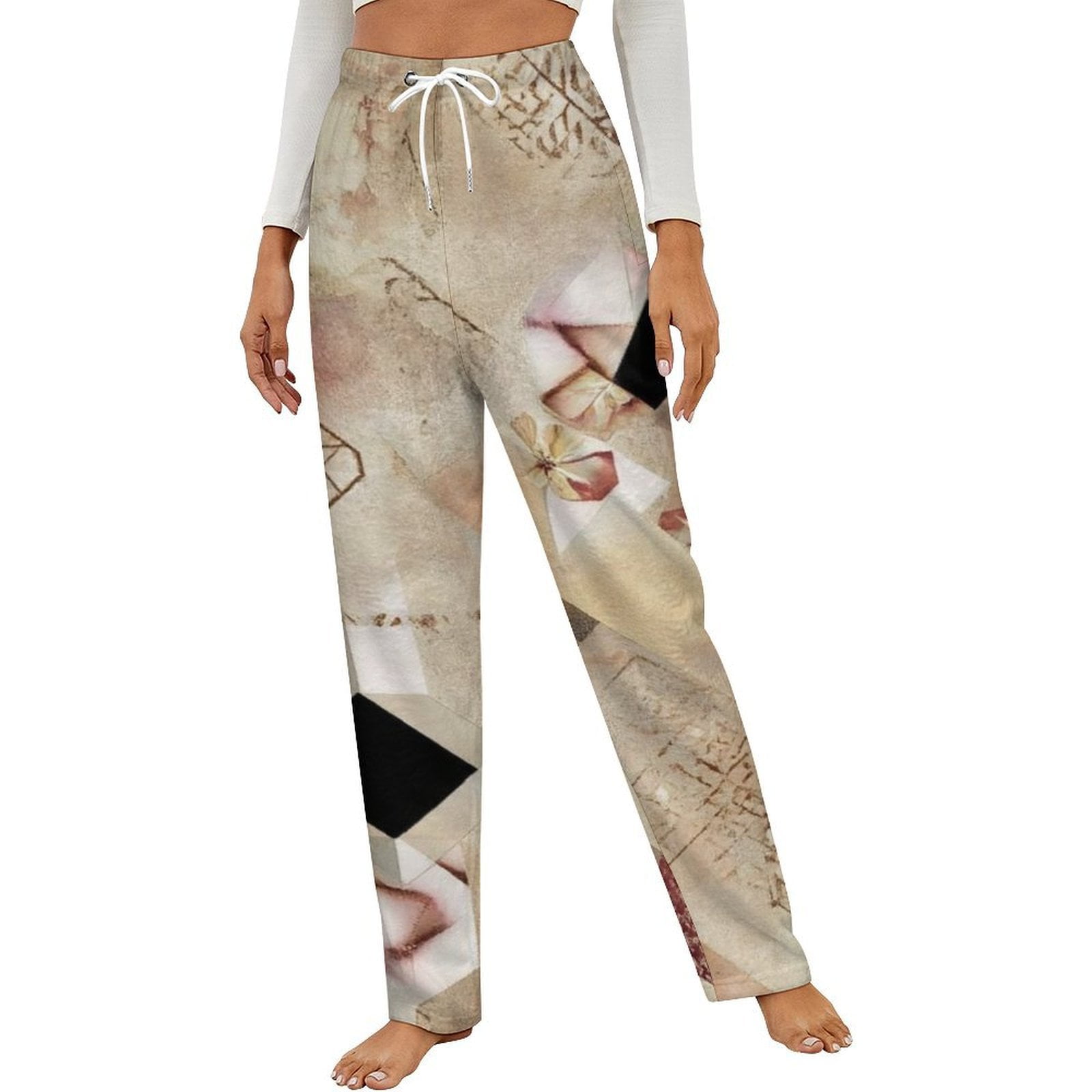Geometric Floral Winter-Black Women's Sweatpants
