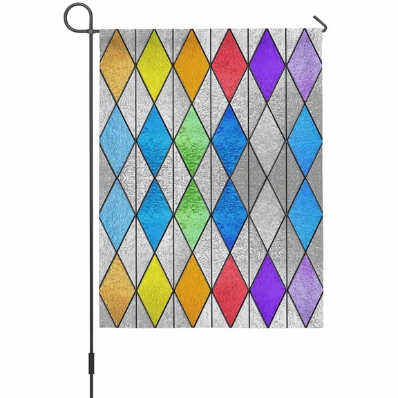 Abstract Geometric Garden Flag 12 x 18 Inches, Modern Rainbow Argyle Color Blocks Stripe Weather Proof Outdoor Patio Flags Double Sided Small Garden Decoration for Yard Outside Home
