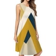 thumbnail image 1 of Abstract Geometric Gold Navy Art Casual Sleeveless Loose Sundress Dress For Women Summer Dress Daily Woman, 1 of 4