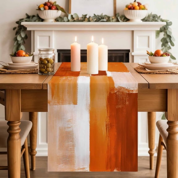 Abstract Geometric Graffiti Square Table Runner 70 Inches Long,Kitchen Dining Tablerunners Gradient Orange Linen Table Runners Dresser Scarves for Home Dinner Wedding Holiday Party Decor