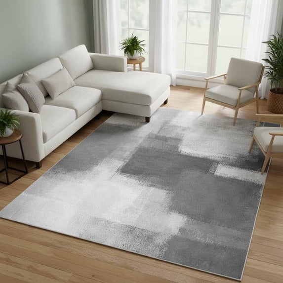 Gray Mesh Pattern Area Rug Abstract Geometric Grey Area Rug, Modern Design Carpet, Washable Non ...