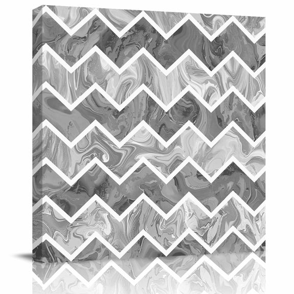 Abstract Geometric Grey Stripe Zigzag Chevron Canvas Artwork Painting Art, Modern Marble Line Square Framed Wall Decorations Prints Picture for Bedroom Kitchen Living Room, 12x12 in