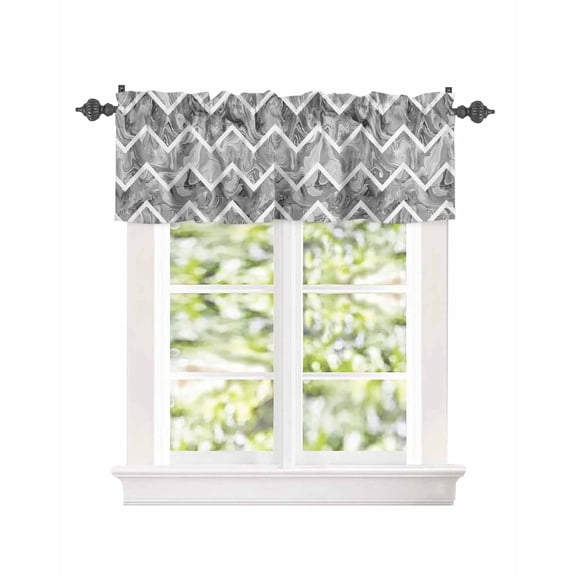Abstract Geometric Grey Stripe Zigzag Chevron Window Valances for Kitchen,Rod Pocket Valance Privacy Small Curtain,Modern Marble Line Window Treatment Drapes for Bedroom Laundry Room 42x12in