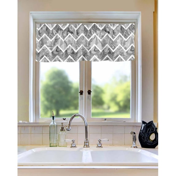Abstract Geometric Grey Stripe Zigzag Chevron Window Valances for Kitchen,Rod Pocket Valance Privacy Small Curtain,Modern Marble Line Window Treatment Drapes for Bedroom Laundry Room Farmhouse Home