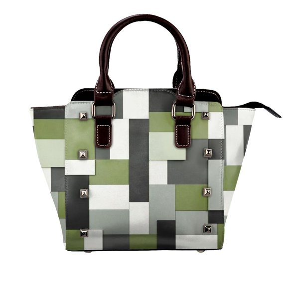 Abstract Geometric In Green Black Grey Rivet Fashion One-Shoulder Women's Handbag Tote Bag