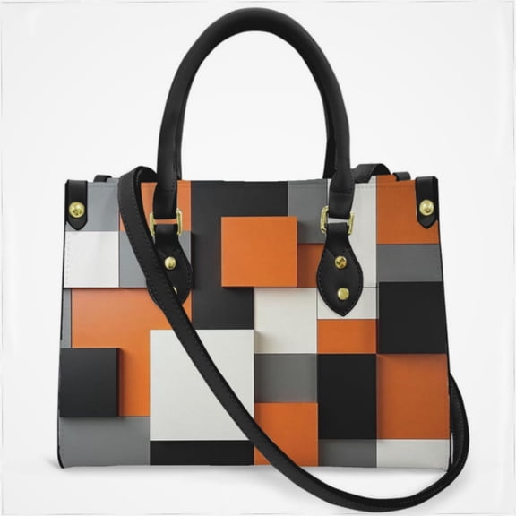 Abstract Geometric In Orange White Black Grey Cross Body Bags For Women Small Leather Female Handbags Fashion Top-Handle Totes