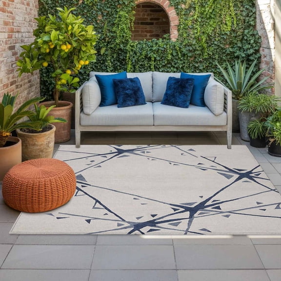 Abstract Geometric Indoor Outdoor Rugs 6x9 Ft, Navy Blue Splatter Lines Fragmented Crystal Style Outdoor Patio Rugs Mat Washable Outside Area Rugs Carpet for Porch Deck RV Camping Pool Balcony