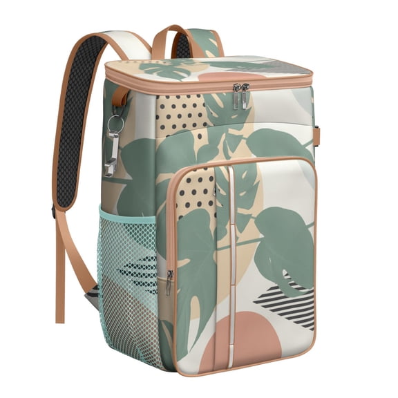 Abstract Geometric Insulated Backpack Cooler - 20L Soft Cooler Bag, Plaid Style for Camping