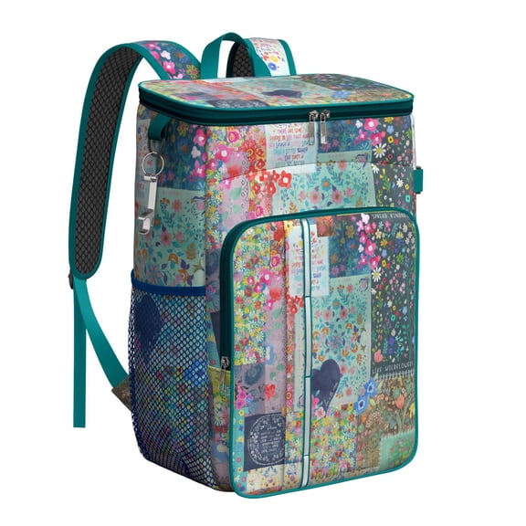 Abstract Geometric Insulated Backpack Cooler - 20L Soft Cooler Bag, Plaid Style for Camping