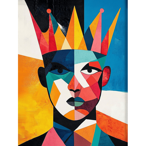 Abstract Geometric King Decoration Painting/Canvas Art Suitable for Living Room Bedroom Office Study Room Gallery Hotel Restaurant Apartment Decor. Modern Art Face with Crown Picture.