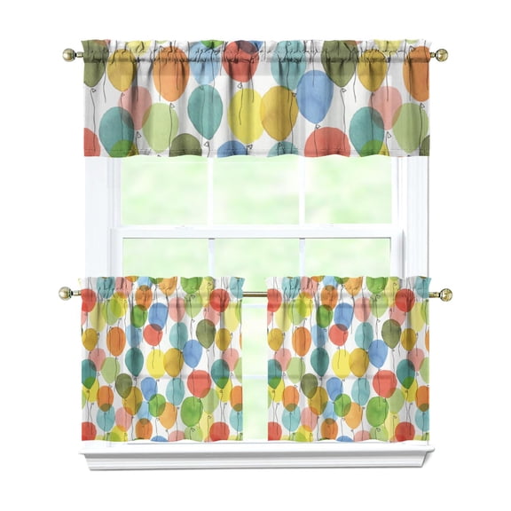 Abstract Geometric Kitchen Curtains Set of 3 - Rainbow Gradient Tier Panels & Valance, Farmhouse Caf Curtains with Rod Pocket, Semi-Sheer Window Treatments 54x18"+2x27.5x24"