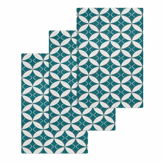 Abstract Geometric Kitchen Dish Towels for Drying Dishes Set of 3, Vintage Rhombus Circle Texture Green Waffle Weave Microfiber Hand Tea Bathroom Towels Quick Dry & Absorbent Towel 15.7x23.6
