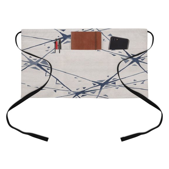 Abstract Geometric Kitchen Restaurant Half Waist Apron, Navy Blue Splatter Lines Fragmented Crystal Style Server Short Apron with 3 Pockets Waterproof Oil Waist Aprons for Women Waitress Waiter