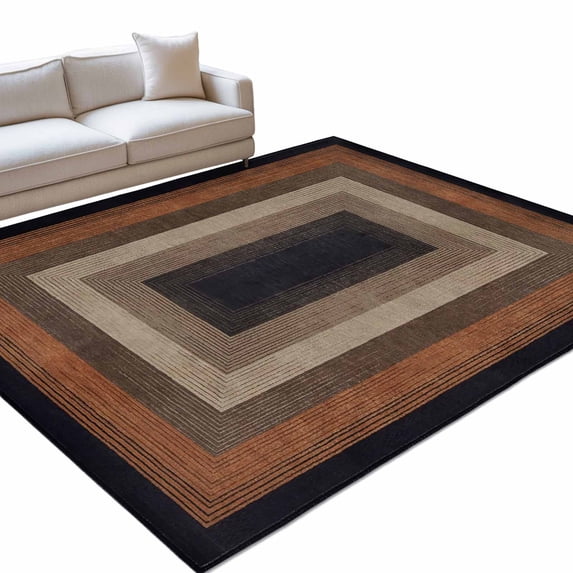 Abstract Geometric Large Area Rugs 8x10ft Black and Brown Wood Grain ...