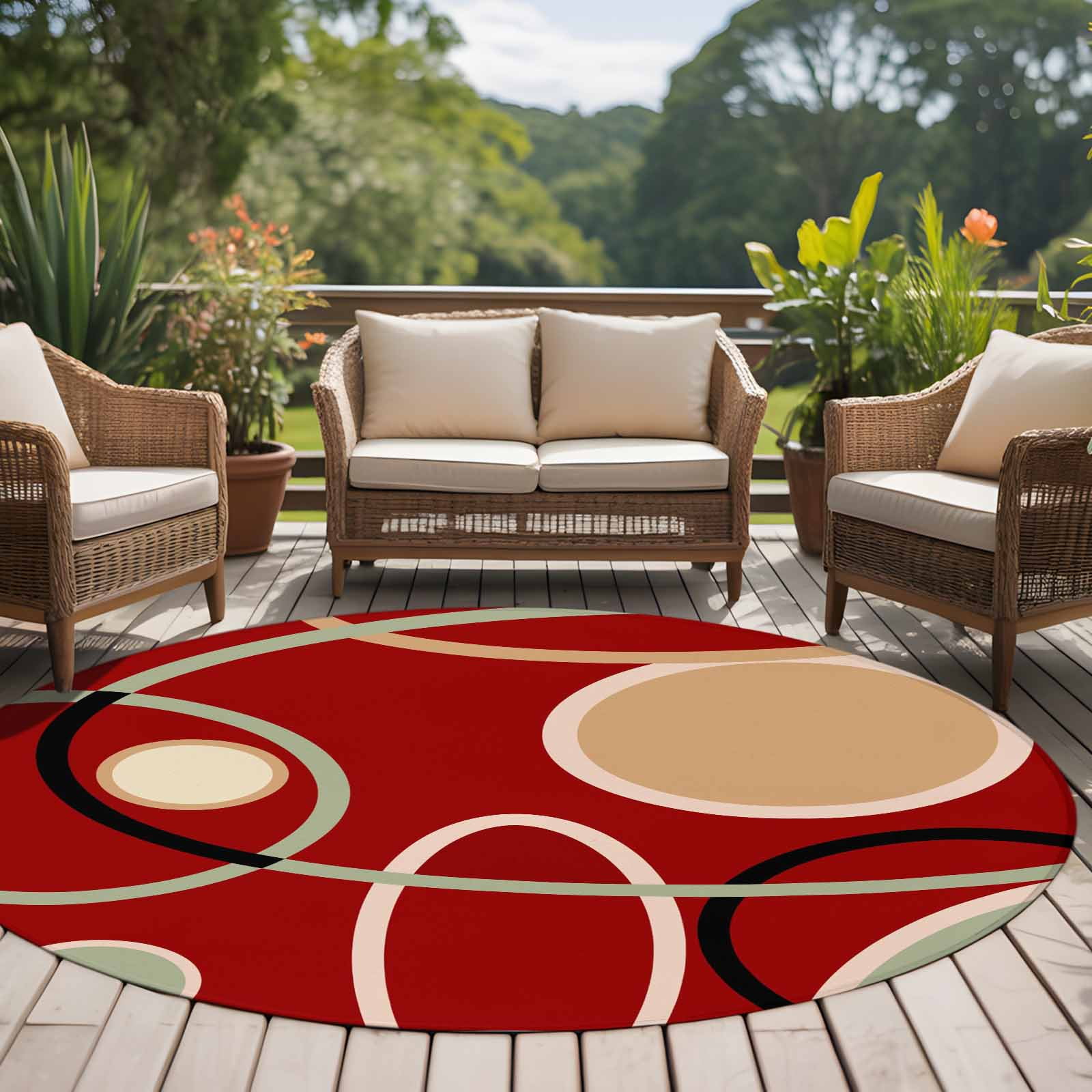 Abstract Geometric Lines 6ft Round Rug for Living Room Under Coffee ...