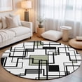 Abstract Geometric Lines Art Round Rug 5ft Green Black Color Block ...