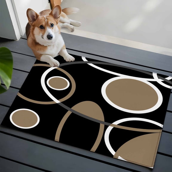 Abstract Geometric Lines Front Door Rugs 2x3 ft Circular Texture Black Brown Retro Small Rug for Entryway Non Slip Washable Bathroom Door Mat Absorbent Floor Mat for Indoor Entrance