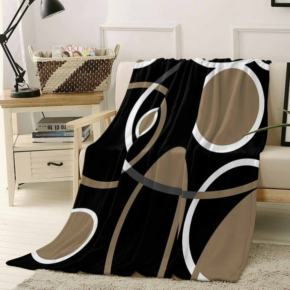Abstract Geometric Lines Throw Flannel Blanket 50x60In Circular Texture Black Brown Retro Super Soft Cozy Bed Blanket, Lightweight Plush Fuzzy Bed Throw for Bedroom Sofa Couch Living Room
