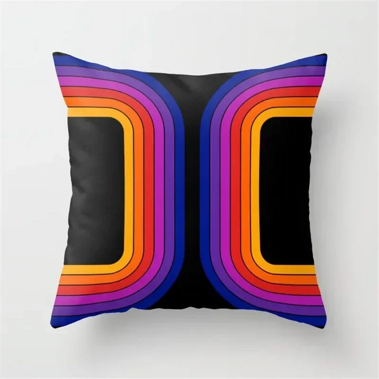 Abstract Geometric Lines Vibrant Rainbow Orange Sunset Pattern Pillow