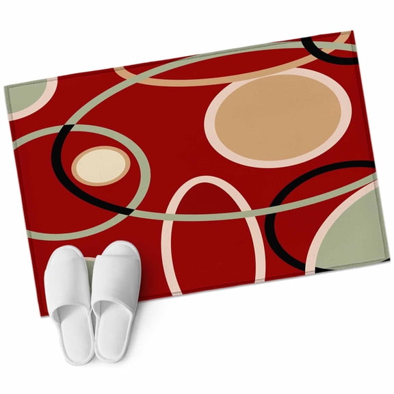 Abstract Geometric Lines Washable Area Rug&nbsp;2x3 ft Circular Texture Red Brown Soft Rectangle&nbsp;Rugs for Living Room, Non Slip Carpet for Bedroom&nbsp;Entryway Dining Room