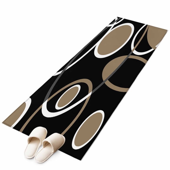 Abstract Geometric Lines Washable Area Rug 2x6ft Circular Texture Black Brown Retro Soft Rectangle Rugs for Living Room, Non Slip Carpet for Bedroom Entryway Dining Room