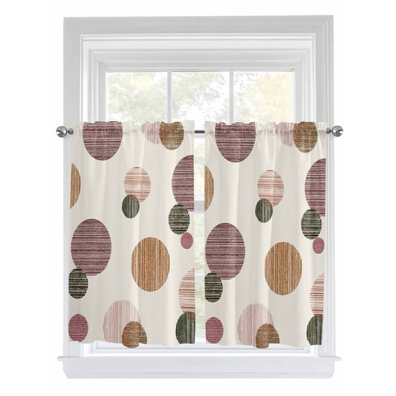 Abstract Geometric Living Room Curtains 2 Panel, Farmhouse Vintage Polka Dot Red Brown Cafe Window Treatment, Farmhouse Bedroom Bathroom Kitchen Curtains Drapes 104"x54"