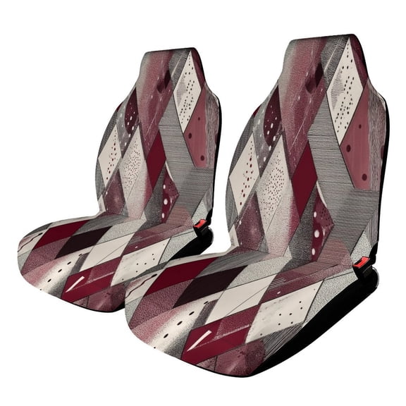 Abstract Geometric Maroon Pattern Car Seat Covers Front Seats Universal Fit for Cars SUV Truck Auto Interior Accessories