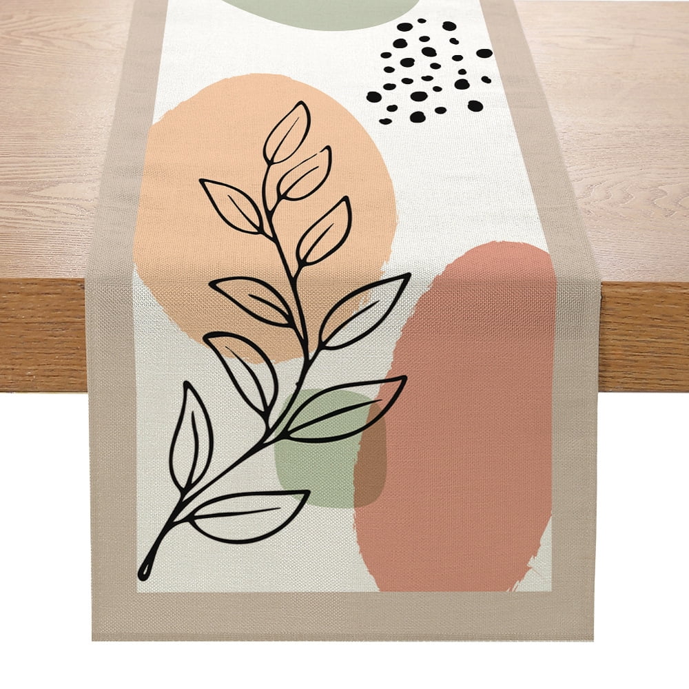 Abstract Geometric Mid Century Linen Table Runner Dresser Scarf ...