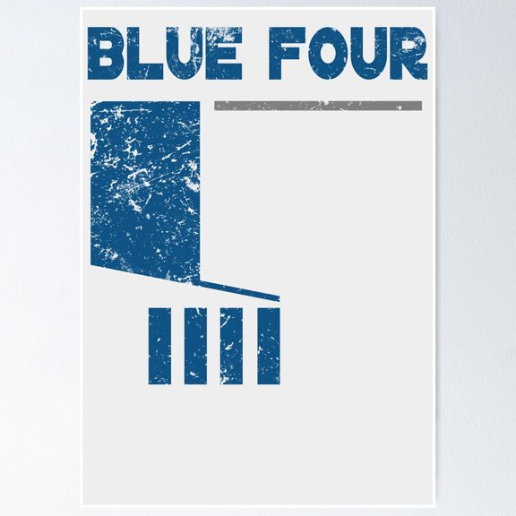 Abstract Geometric Minimalist Deep Blue Number Four Graphic Wall Decor, Unframed Poster