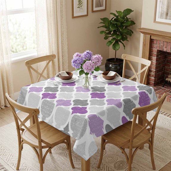 Abstract Geometric Morocco Pattern Square Tablecloth 54x54 Inch Purple and Gray Waterproof Polyester Tablecloth for Dining Table, Washable Table Cover for Kitchen Dining Room Wedding,Stain Resistant