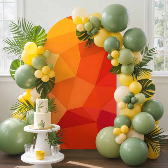 Abstract Geometric Mosaic Triangular Shapes Arch Backdrop Cover Spandex Fitted Arch Cover 4FT,Arches Backdrop Stand Covers for Wedding Birthday Party Ceremony Banquet Decoration Orange Burnt