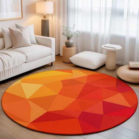 Abstract Geometric Mosaic Triangular Shapes Round Rug 5ft Orange Burnt Washable Area Rugs for Living Room Bedroom Entryway Non Slip Entrance Door Mat Indoor Floor Carpet