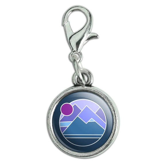 Abstract Geometric Mountainscape Antiqued Bracelet Pendant Zipper Pull Charm with Lobster Clasp