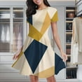 thumbnail image 1 of Abstract Geometric Mustard Navy Art Women's Classic Swing Skater Dress Casual Work Party Cocktail Dresses, 1 of 6