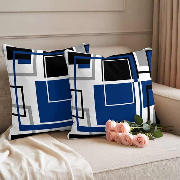 Abstract Geometric Navy Blue Color Block Waterproof Throw Pillow Covers ...