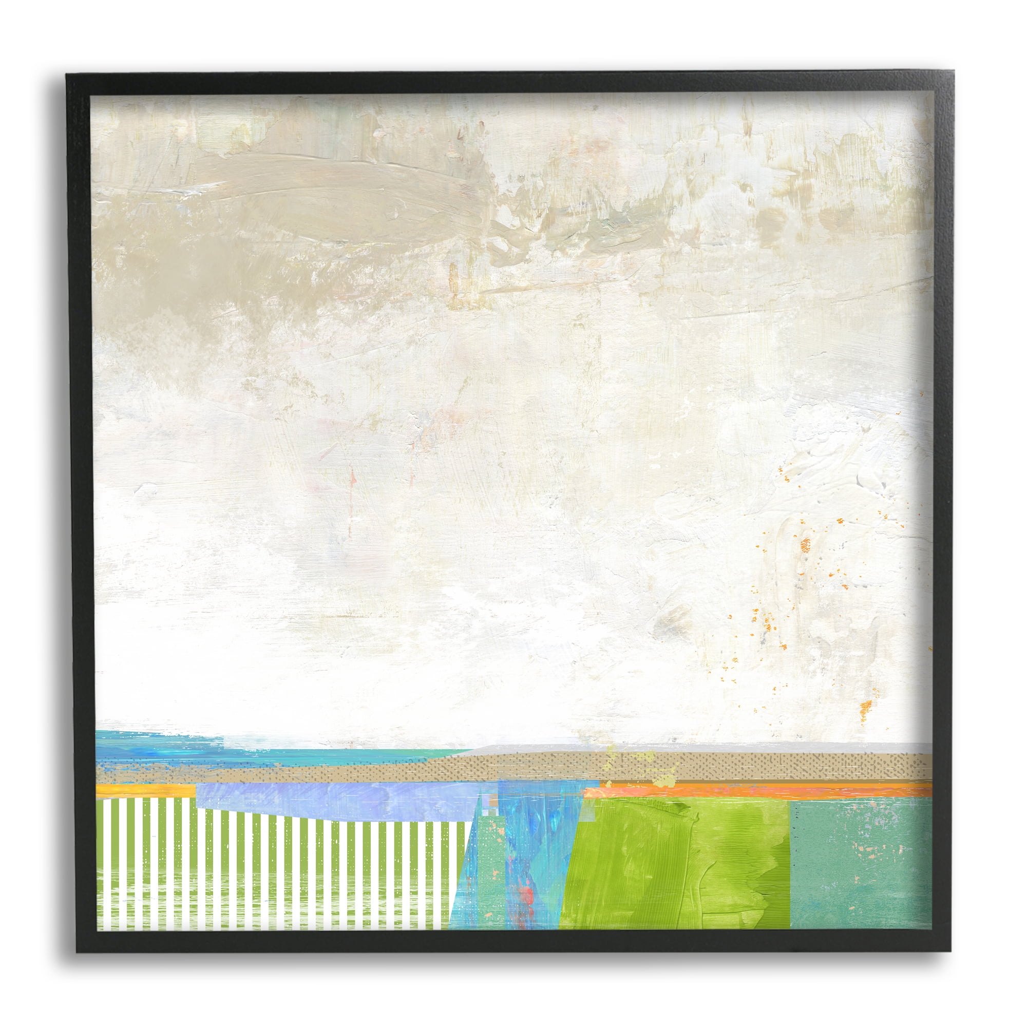 Abstract Geometric Open Landscape Green Blue Beige Abstract Framed Art Print Wall Art, 17x17