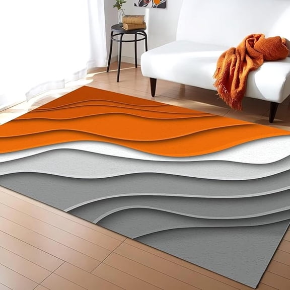 Abstract Geometric Orange Gray Orange Gradient Area Rug, Light Luxury Modern Water Ripple Indoor Non Slip Bedroom Rug, Machine Washable Carpet For Living Room Office Floor Mat 1x2ft