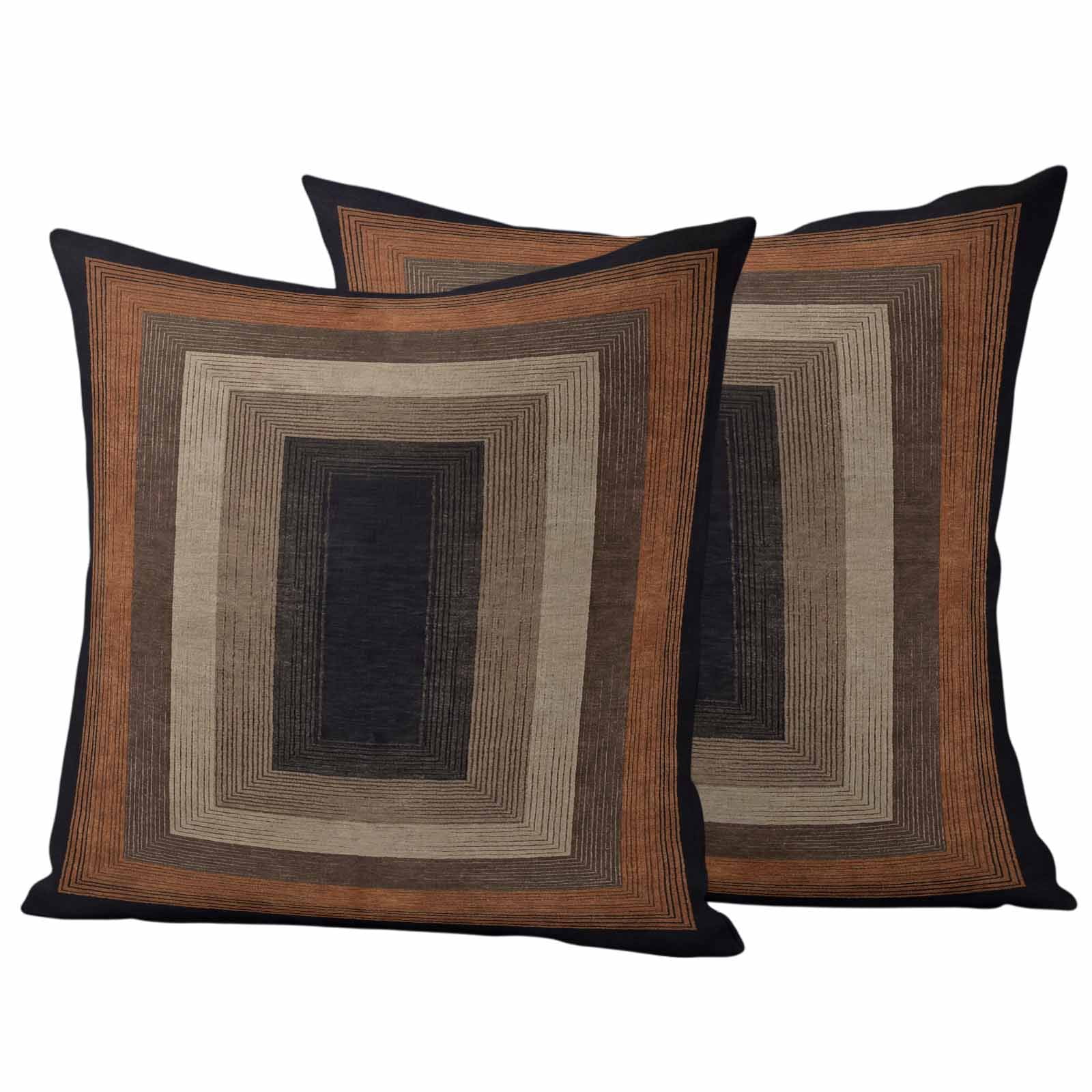 Abstract Geometric Outdoor Pillow Covers 26"x26" Set of 2, Black and