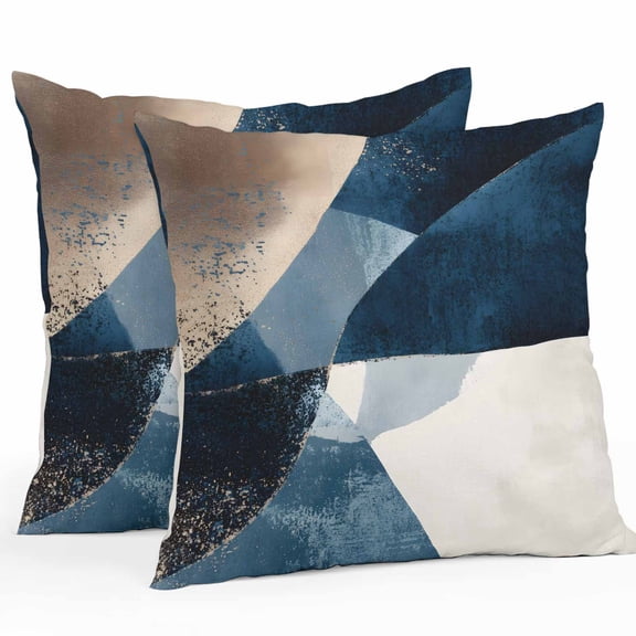 Abstract Geometric Outdoor Pillow Covers Pack of 2 Dynamic Blue Gold Beige Art Waterproof Throw Pillow Covers Decorative Cushion Cases for Patio Garden Tent Balcony Couch 24x24 inch