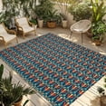 Abstract Geometric Outdoor Rug, Red Flowers Blue Texture Non-Slip Area ...