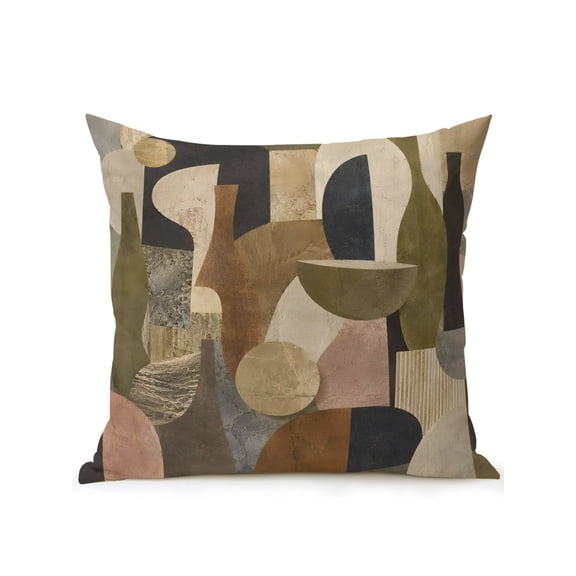 Abstract Geometric Outdoor Throw Pillow with Insert, 16"x16" Olive Green Terracotta Bottle Silhouettes Art Waterproof Decorative Square Patio Pillows for Outside Furniture, Sofa, Porch, Garden